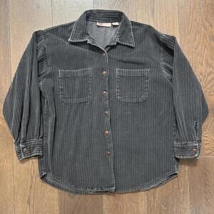 Vintage Faded Glory Men's Black Corduroy Button-Up Shirt Size L